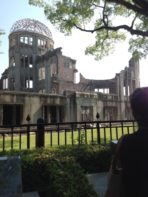 After much divided public opinion, the citizens of Hiroshima agreed to rebuild this building to look as it did instantly after the bomb struck. It is now known as the Atomic - or A-bomb Dome